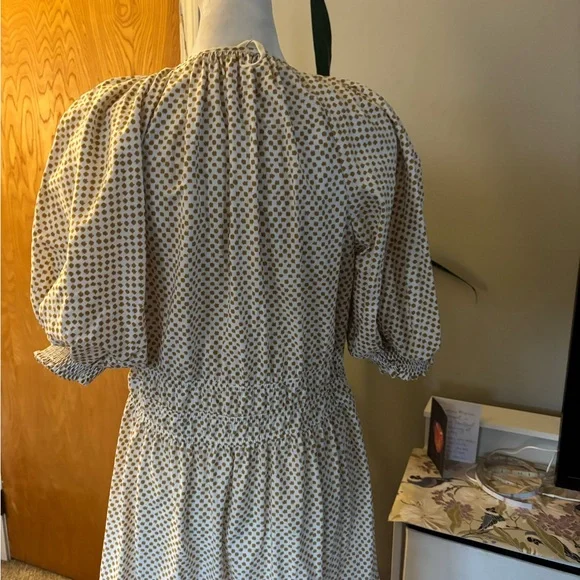 Anthropologie Cream Polka-Dot Puff-Sleeve Tiered Maxi Dress - Picture 6 of 9